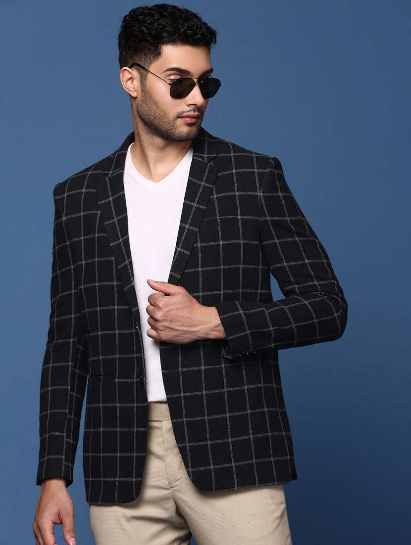 men long sleeved checkered single breasted casual blazer - 21376987 -  Standard Image - 2