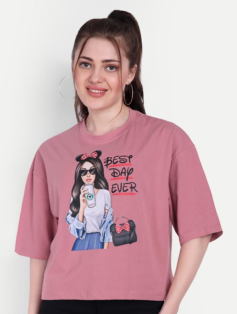 women round neck front print boxy t-shirt - 21377013 -  Zoom Image - 0