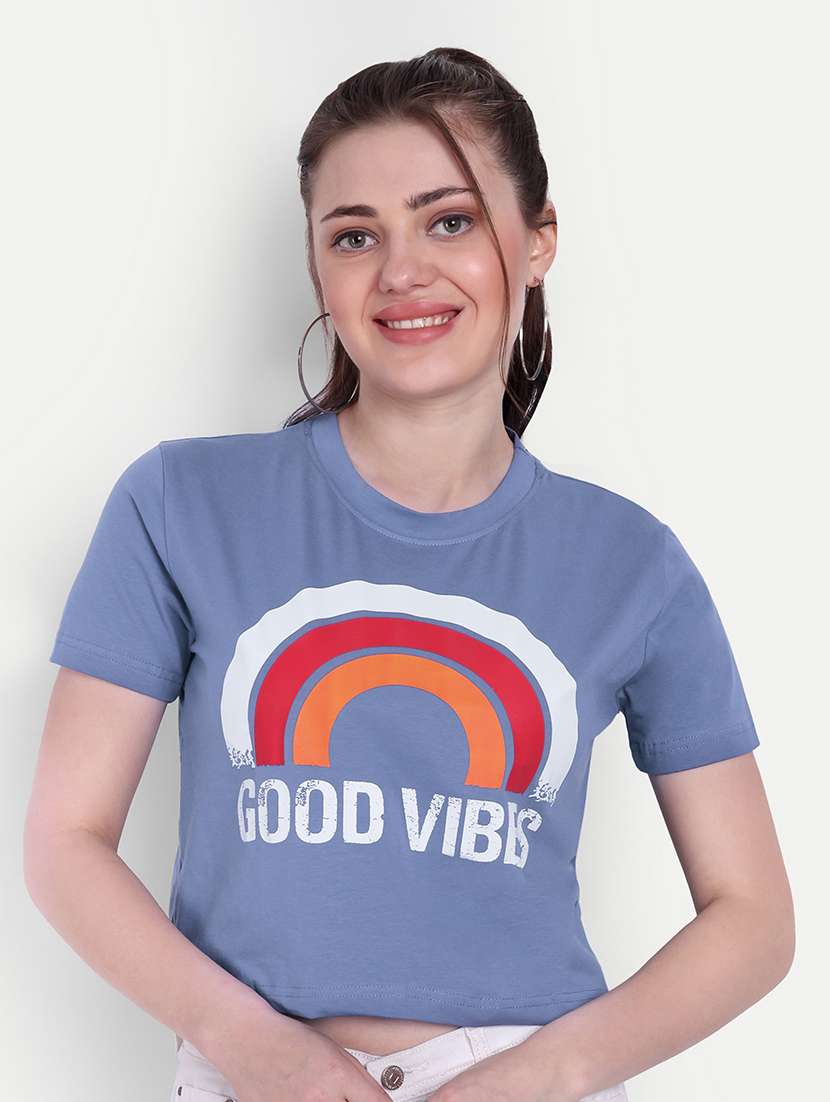 women round neck front print boxy t-shirt