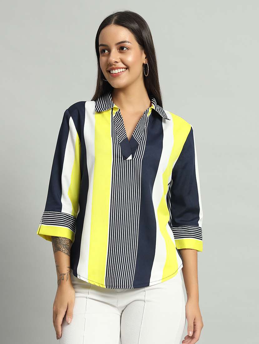 women striped collared shirt top