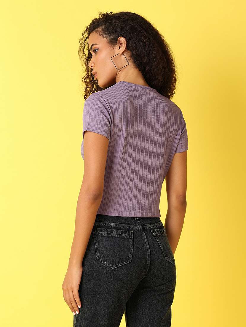 women solid printed slim fit crop top - 21378377 - Standard Image - 2