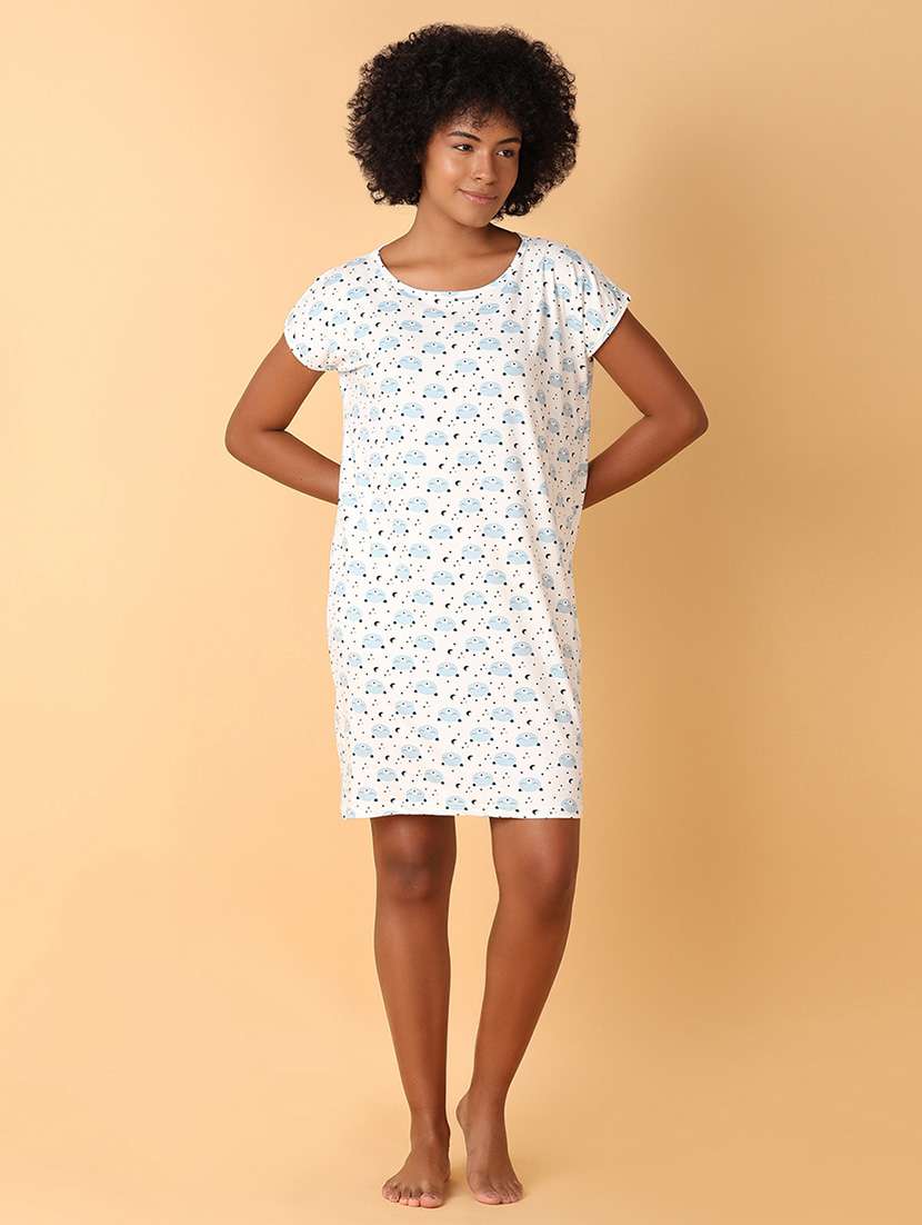 women printed short sleeves nighty