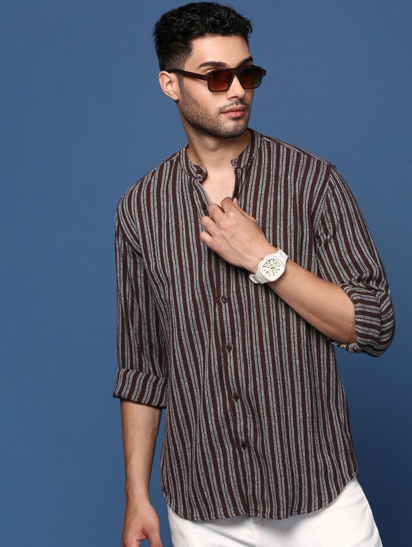 men long sleeved striped casual shirt - 21378727 - Standard Image - 2