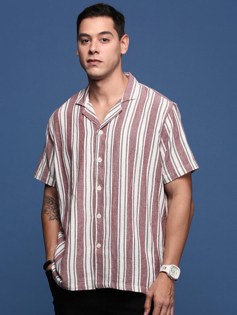 men short sleeved striped casual shirt - 21378732 - Zoom Image - 0