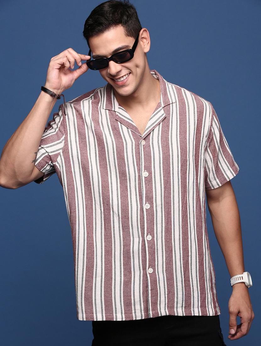 men short sleeved striped casual shirt - 21378732 - Standard Image - 2