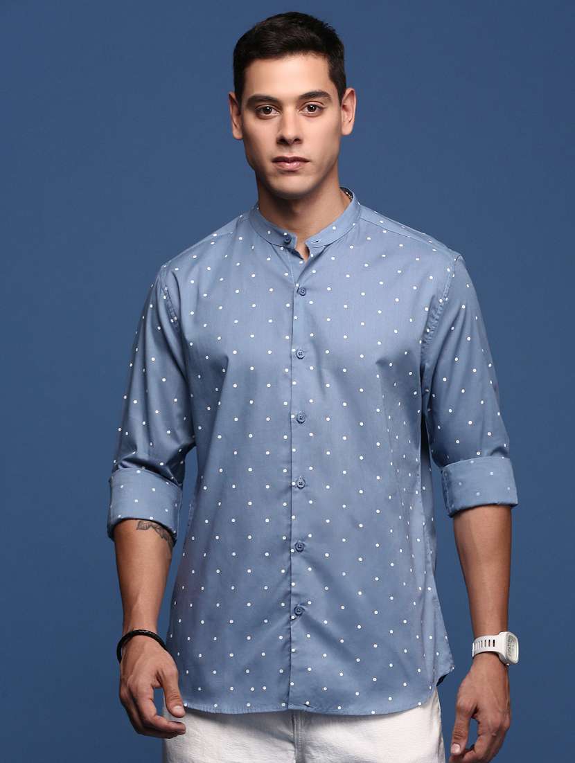men long sleeved printed casual shirt