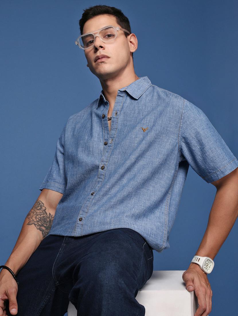 men short sleeved solid casual shirt - 21378782 - Standard Image - 2