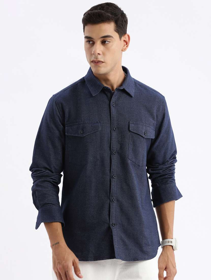 men long sleeved solid casual shirt
