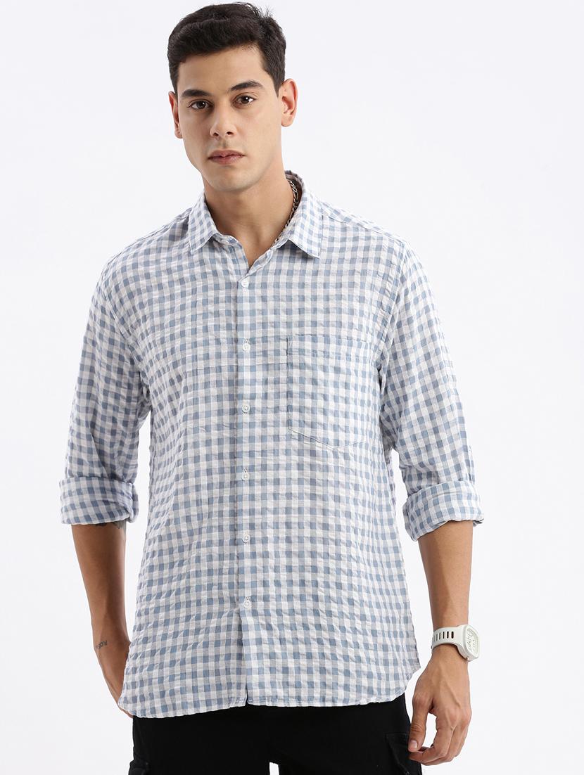 men long sleeved checkered casual shirt - 21378858 - Zoom Image - 0