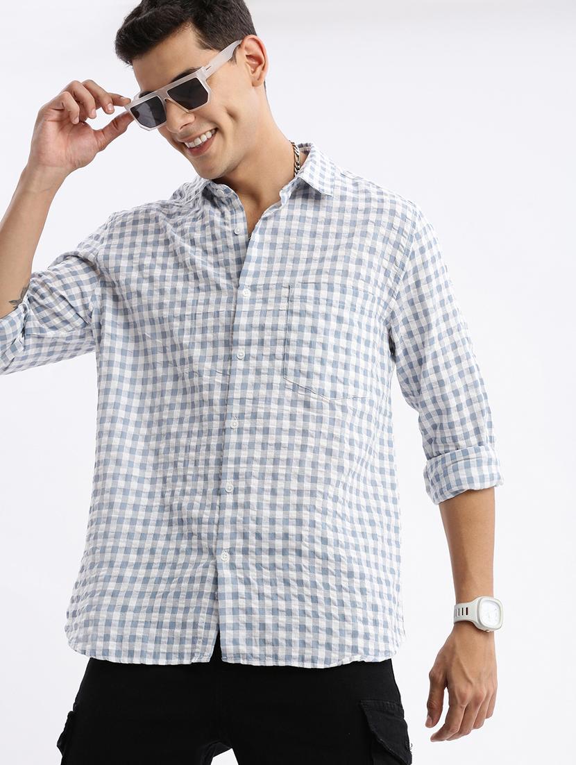 men long sleeved checkered casual shirt - 21378858 - Standard Image - 2