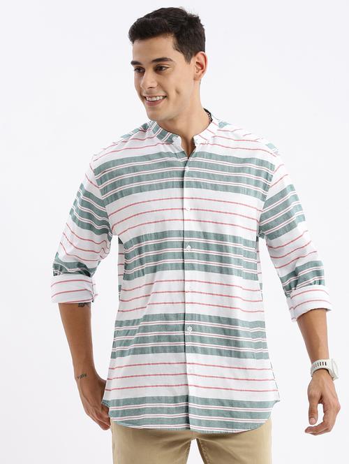men long sleeved striped casual shirt - 21378873 - Standard Image - 0