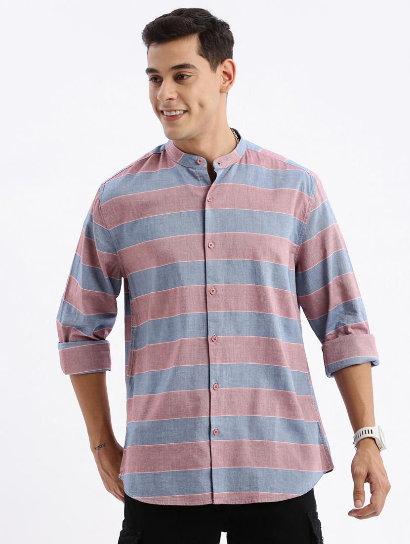men long sleeved striped casual shirt