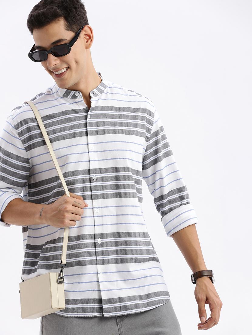 men long sleeved striped casual shirt - 21378875 - Standard Image - 2