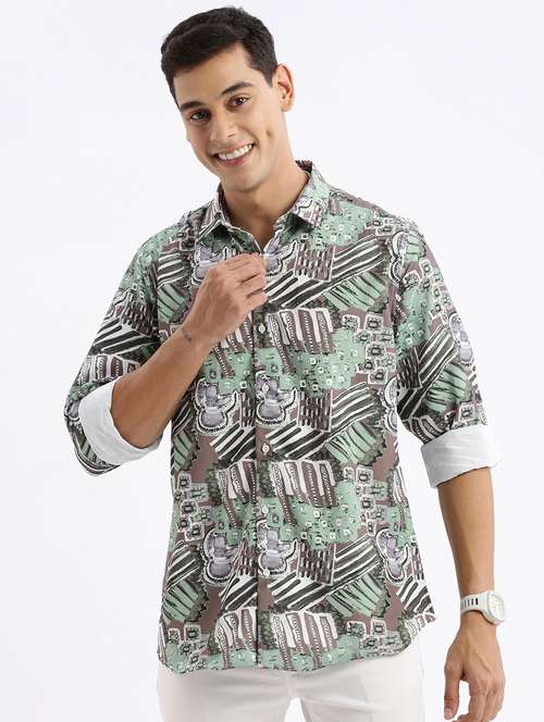 green printed crepe casual shirt - 21378908 - Standard Image - 0
