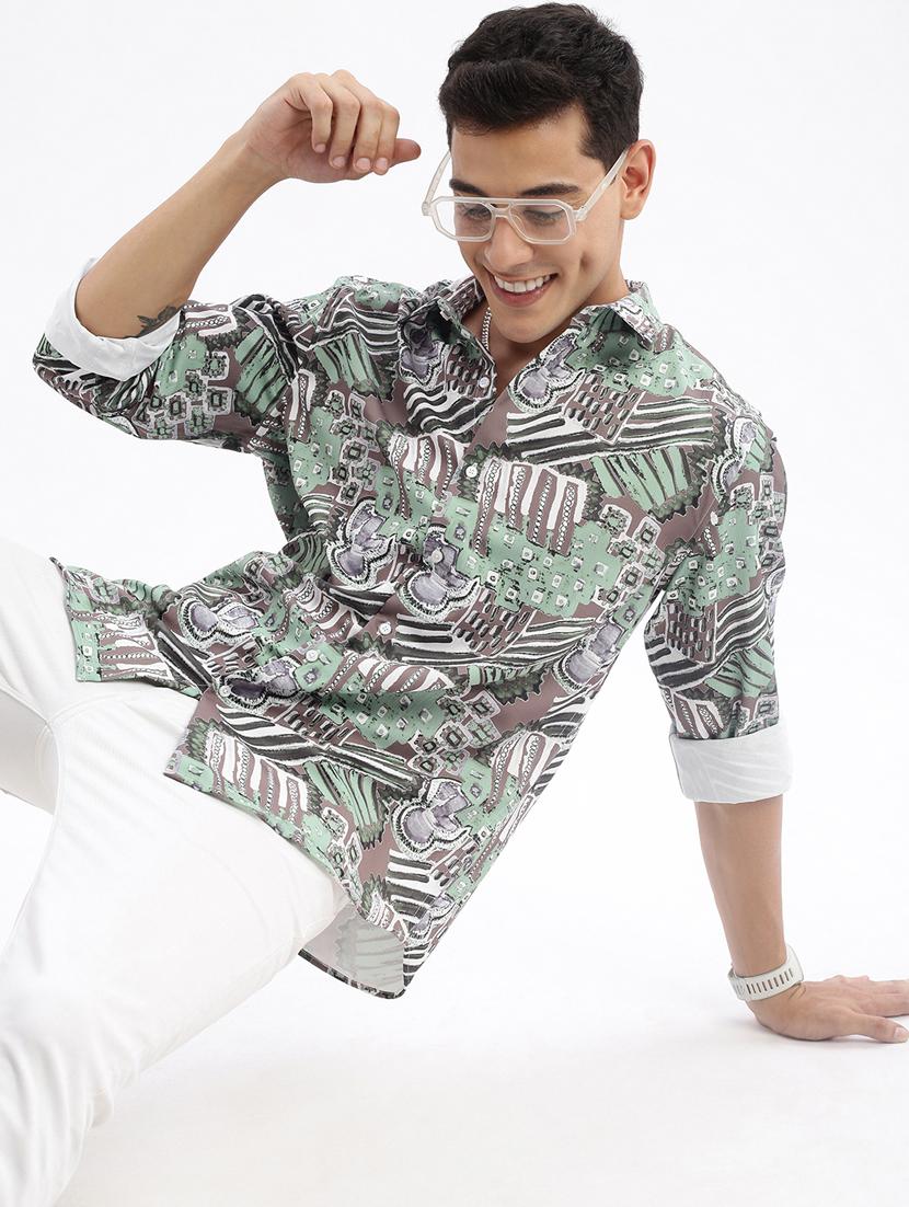 green printed crepe casual shirt - 21378908 - Standard Image - 2