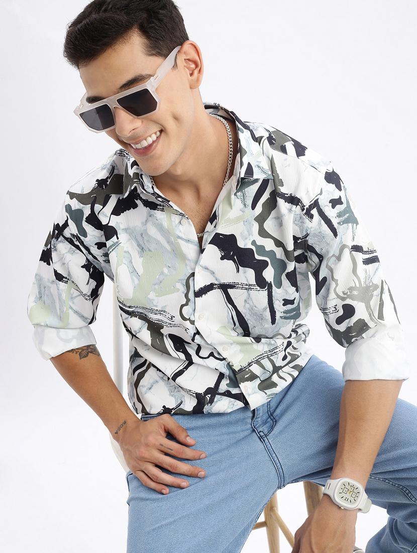 sea green printed crepe casual shirt - 21378909 - Standard Image - 2