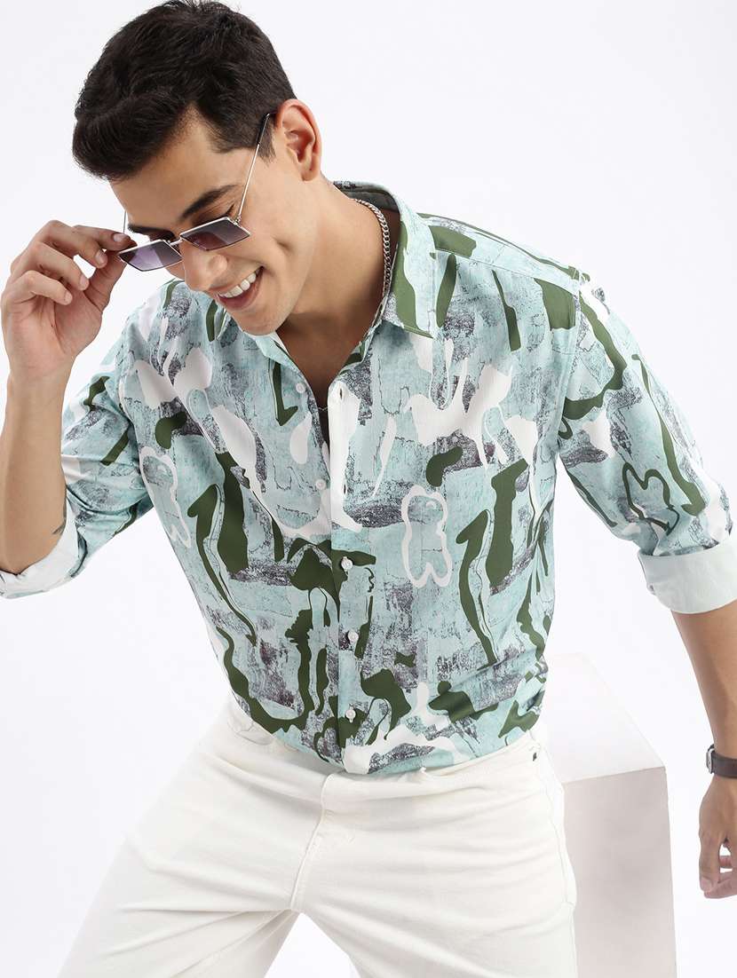 sea green printed crepe casual shirt - 21378910 -  Standard Image - 2