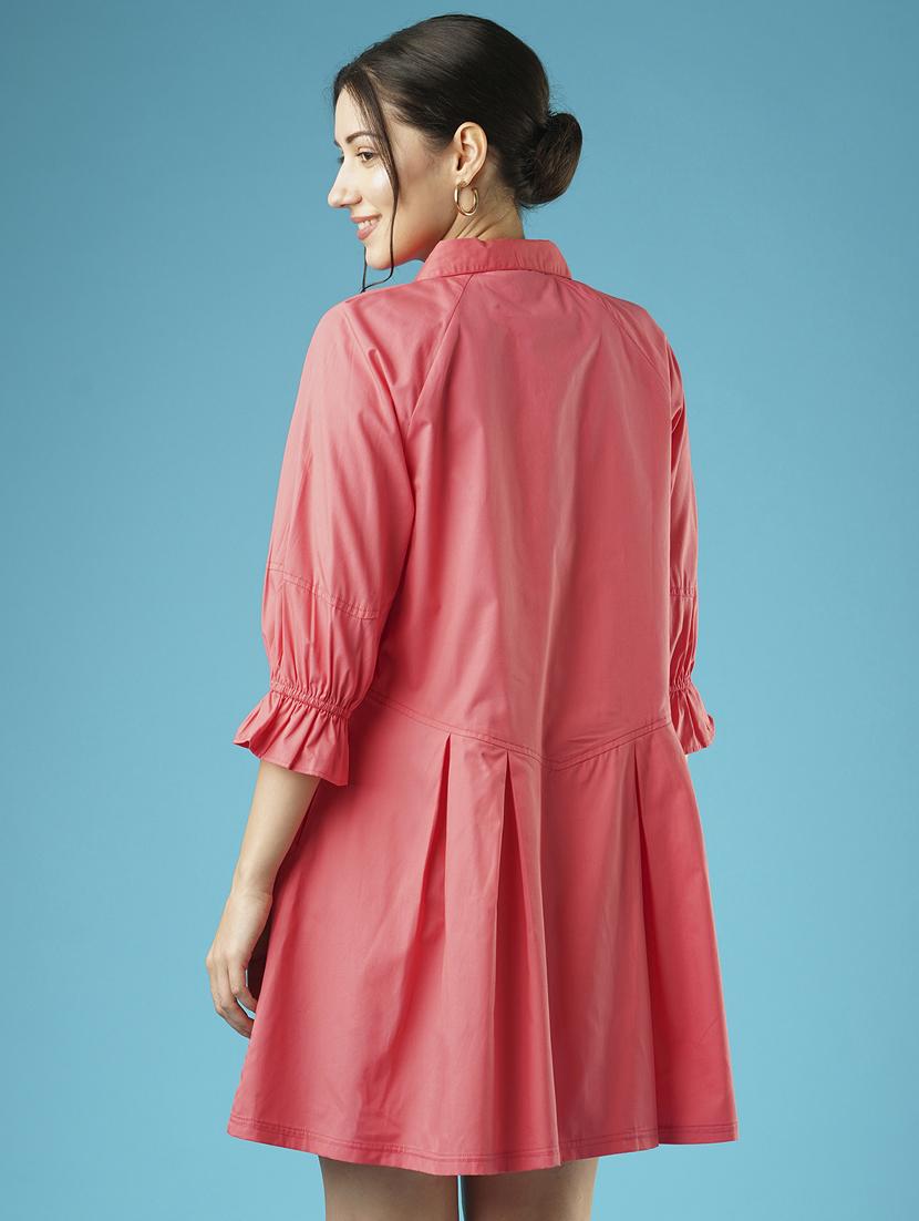globus women pink raglan sleeves gathered oversized above knee shirt style dress - 21378982 - Standard Image - 2
