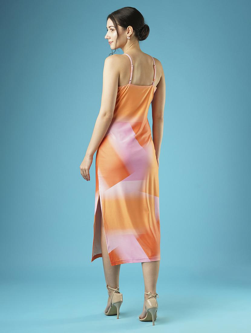 globus women multi abstract strappy shoulder panelled cut-outs slide slit sheath midi party dress - 21378994 - Standard Image - 2