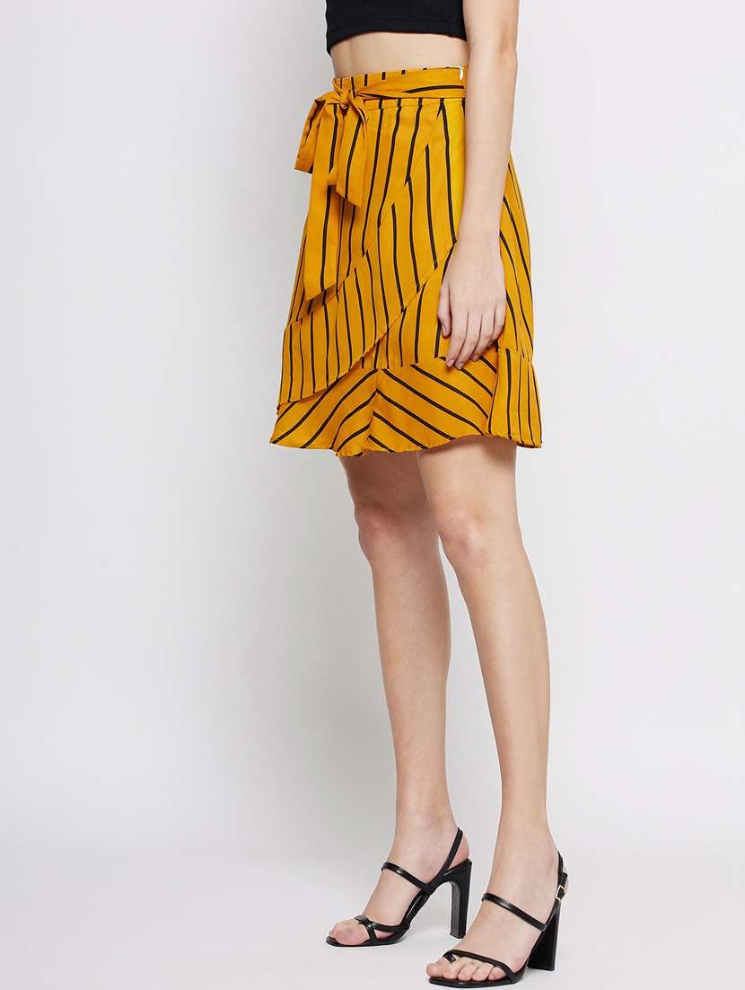 women mustard printed flared skirt - 21380150 - Standard Image - 2