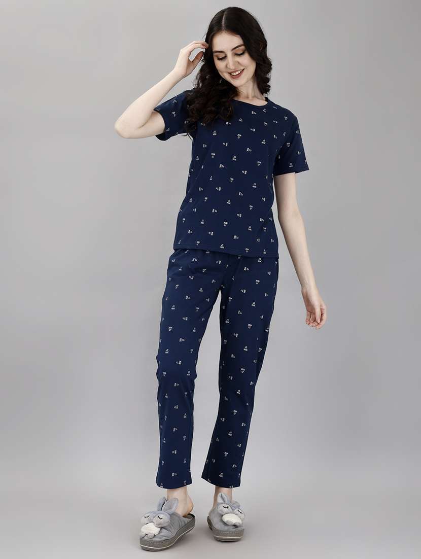 women printed nightwear pyjama set
