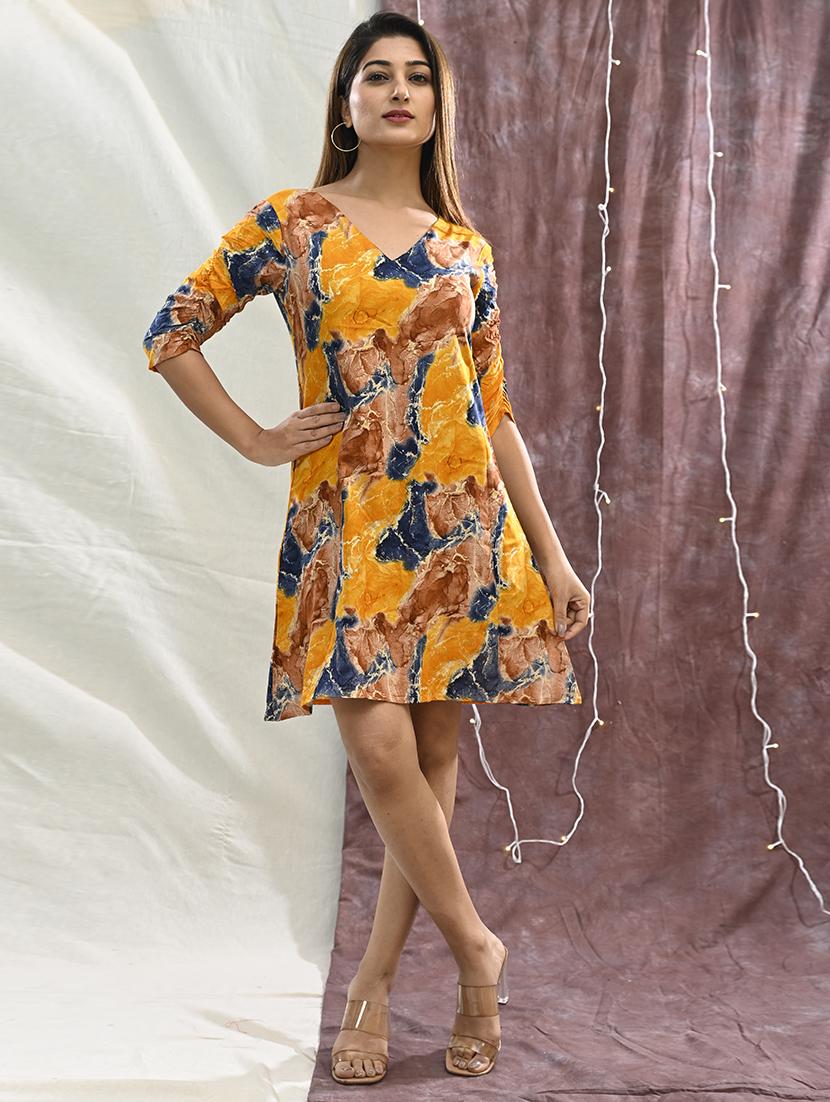 women yellow printed a-line dress - 21380535 - Standard Image - 2