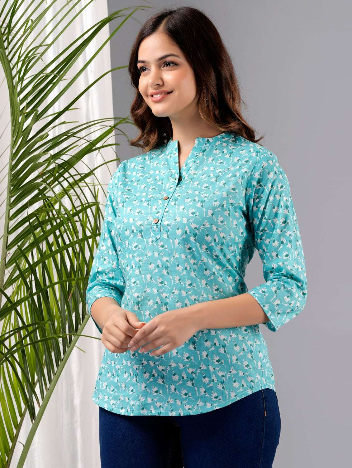 women three quarter sleeve a-line kurti - 21381391 - Standard Image - 2