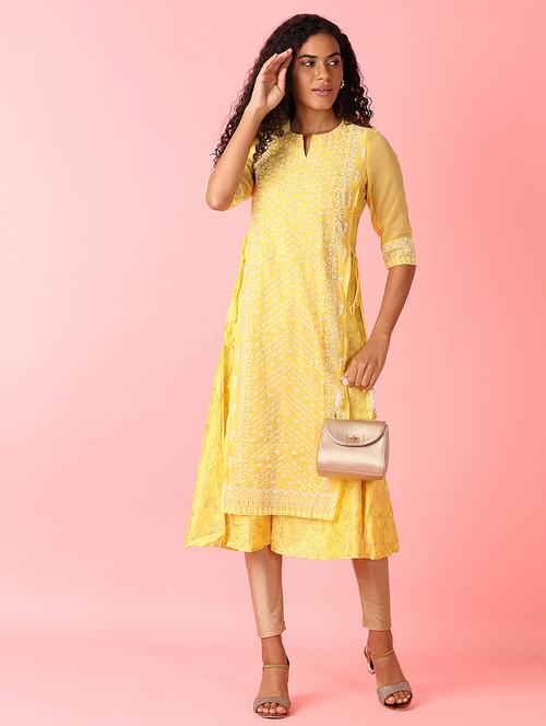 women three quarter sleeve layered kurta - 21381607 - Standard Image - 0
