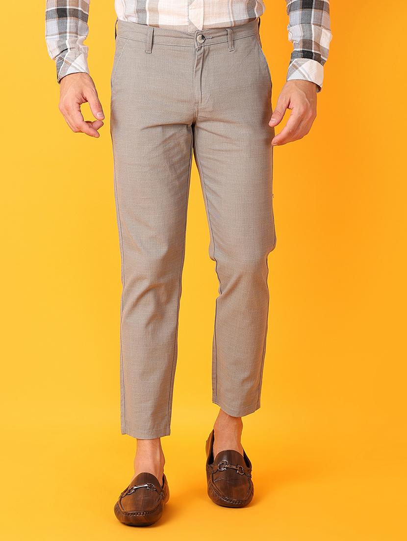 men solid flat front chinos trousers - 21381825 -  Zoom Image - 0