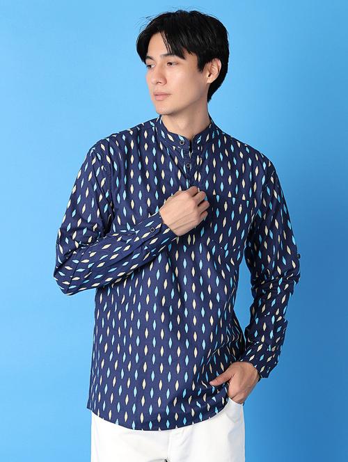 men printed mandarin neck short kurta - 21381827 -  Standard Image - 0