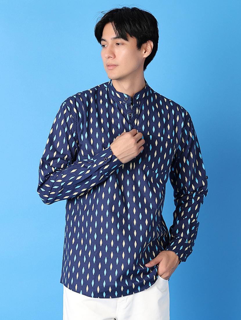 men printed mandarin neck short kurta - 21381827 -  Zoom Image - 0
