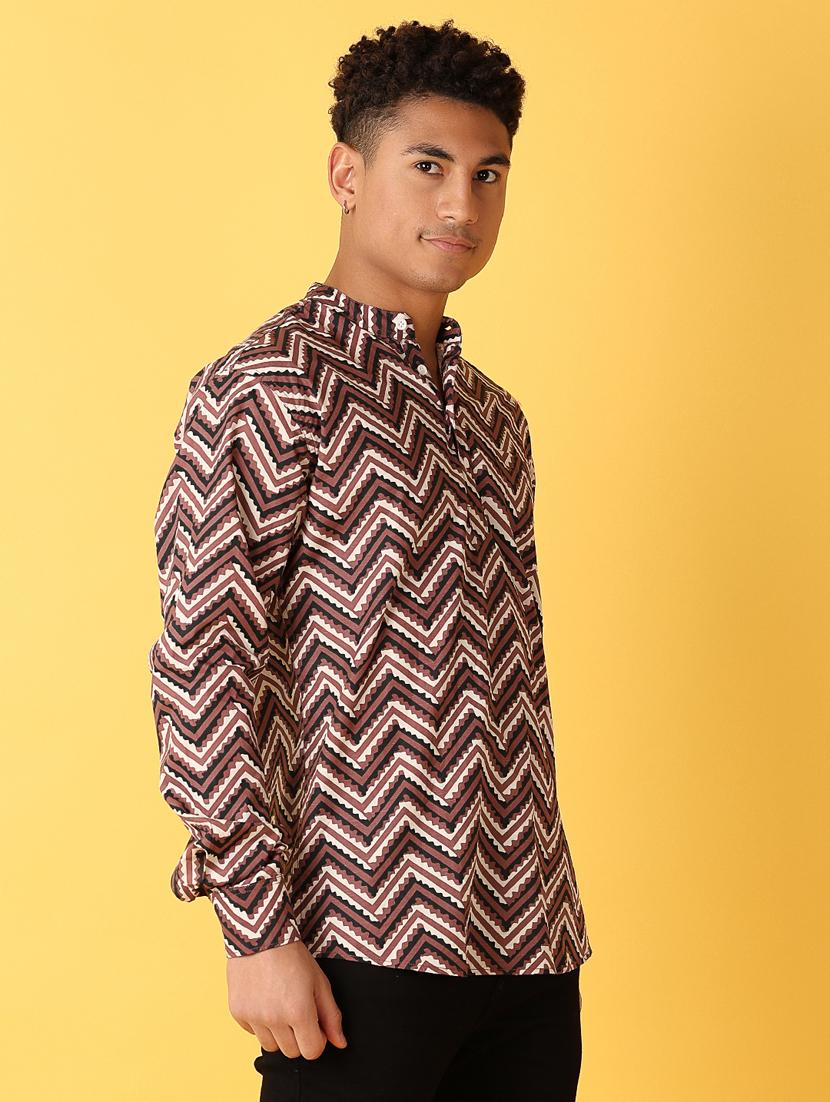men mandarin neck printed short kurta - 21381871 - Standard Image - 2