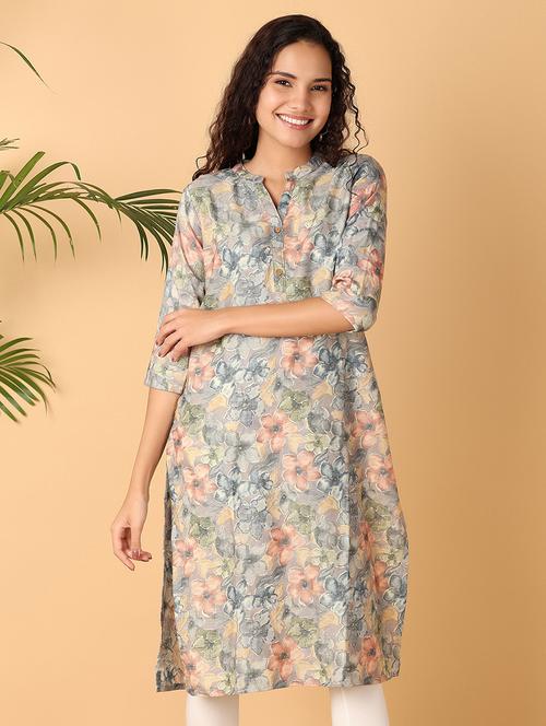 women three quarter sleeve straight kurta - 21381932 - Standard Image - 0