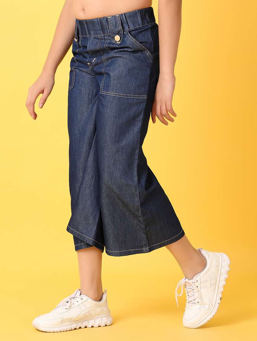 girls solid culottes trouser with elasticated waist - 21381946 -  Standard Image - 2