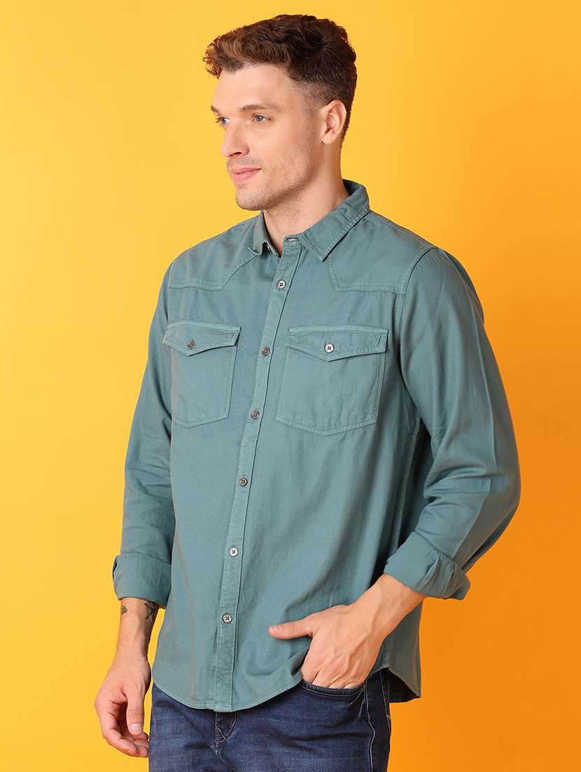 men solid collared long sleeves casual shirt - 21381953 -  Standard Image - 2
