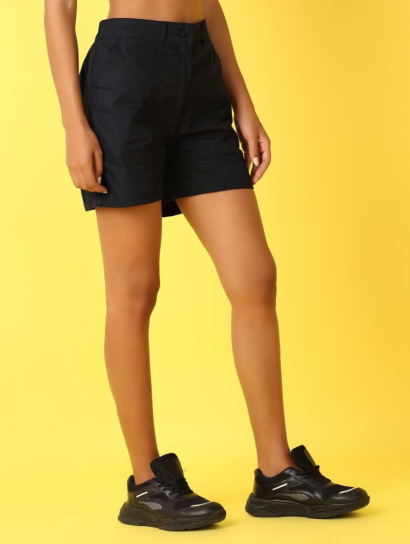 women solid high rise regular shorts - 21382087 - Standard Image - 2