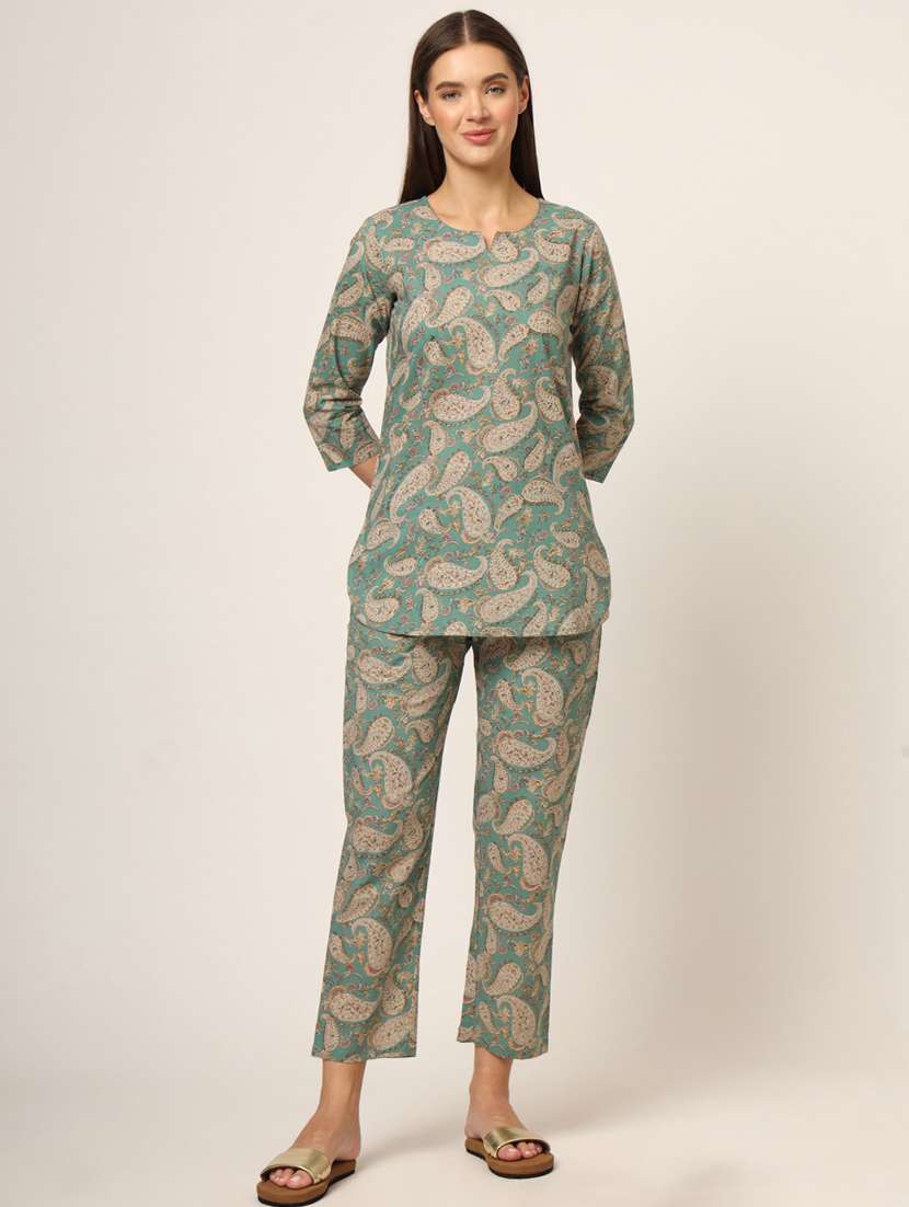 green printed pyjama nightwear set