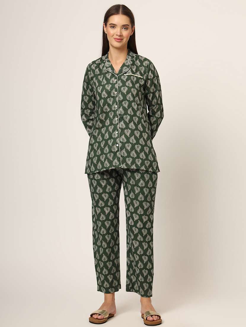 women green printed nightwear pyjama set