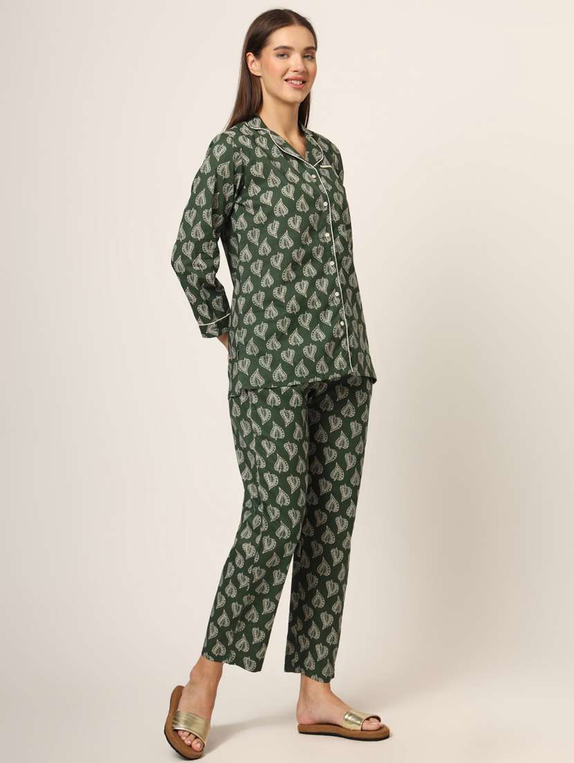 women green printed nightwear pyjama set - 21382236 - Standard Image - 2