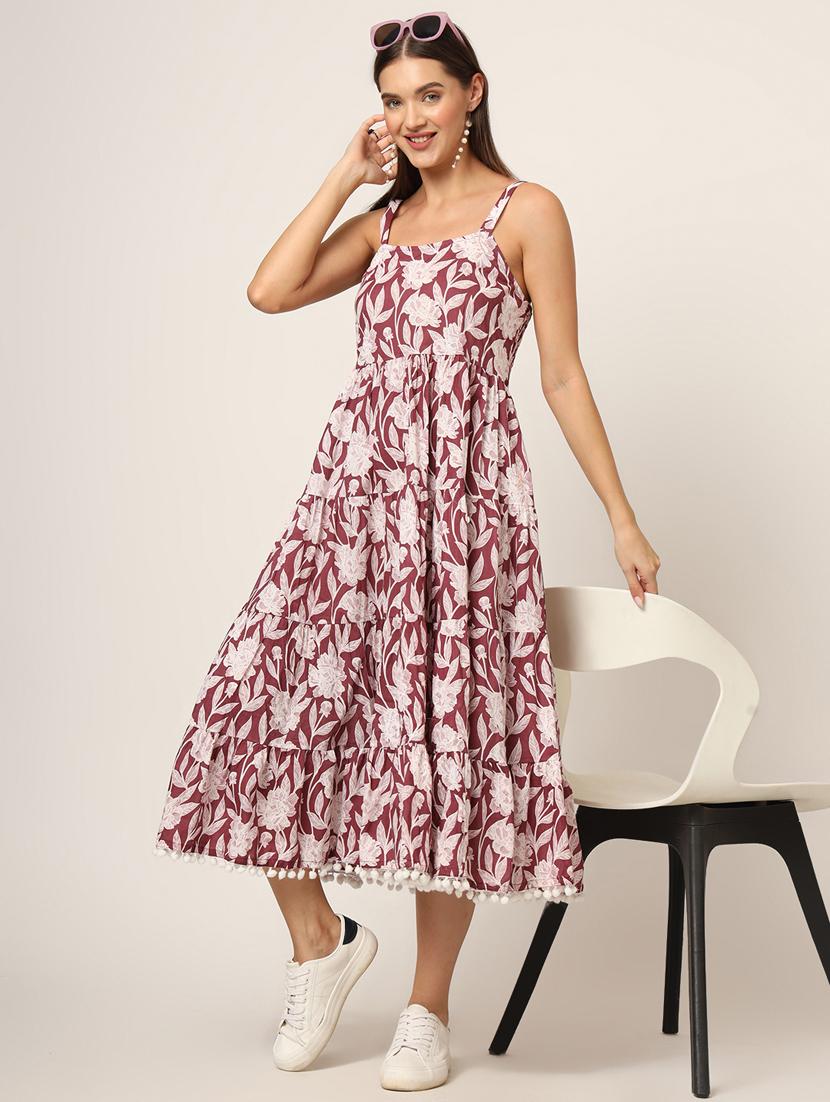 women mauve florals printed fit & flare ethnic dress - 21382237 - Zoom Image - 0