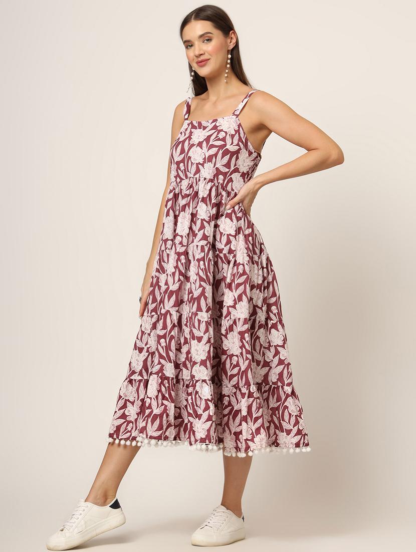 women mauve florals printed fit & flare ethnic dress - 21382237 - Standard Image - 2