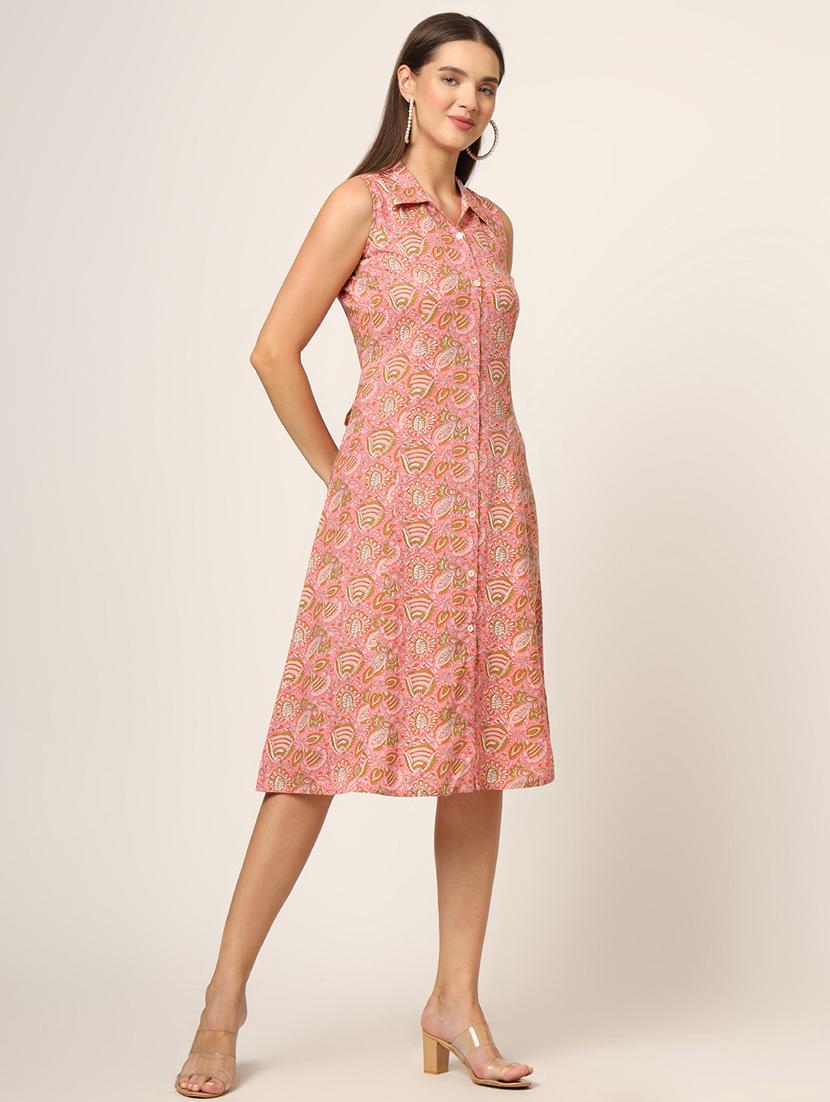 women pink printed a-line ethnic dress - 21382240 - Standard Image - 2