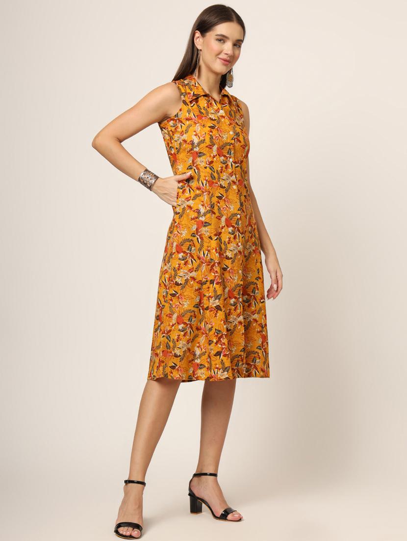 women yellow florals printed a-line ethnic dress - 21382243 - Standard Image - 2
