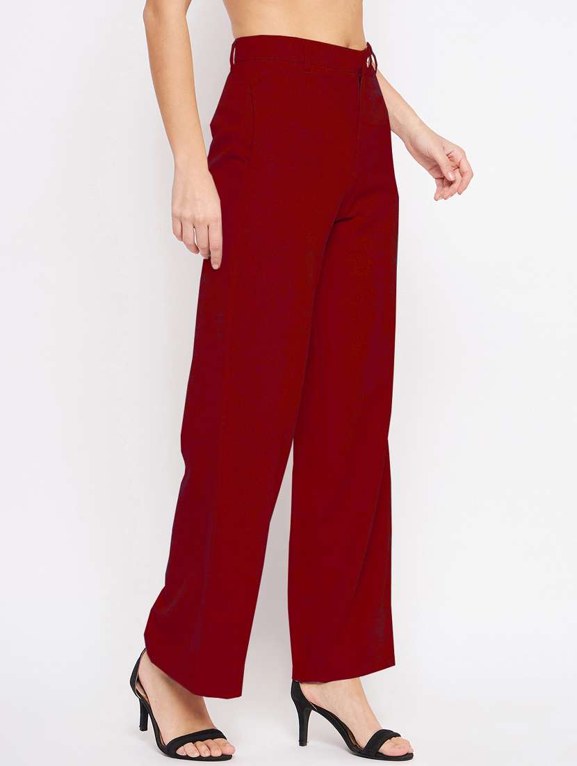 women maroon solids wide leg trouser - 21382264 -  Standard Image - 2