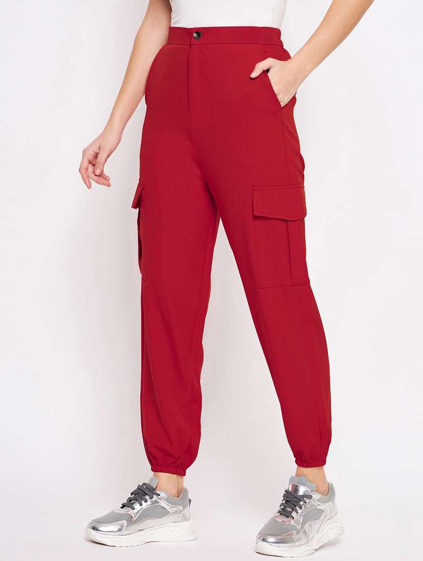 women maroon solids cargos trouser - 21382266 -  Standard Image - 2