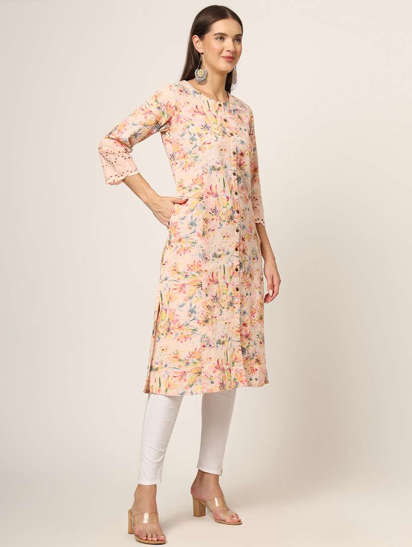 women three quarter sleeve a-line kurta - 21382267 -  Standard Image - 2