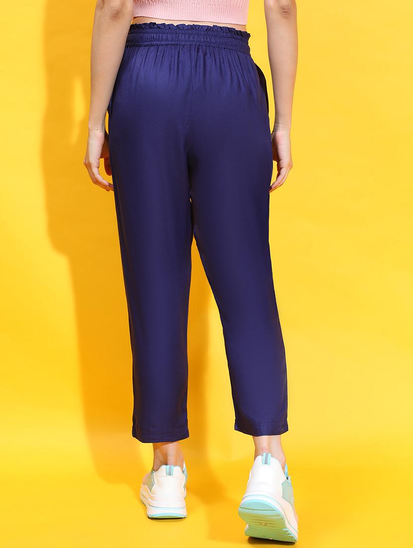 women blue solids tailored pants - 21382387 - Standard Image - 2