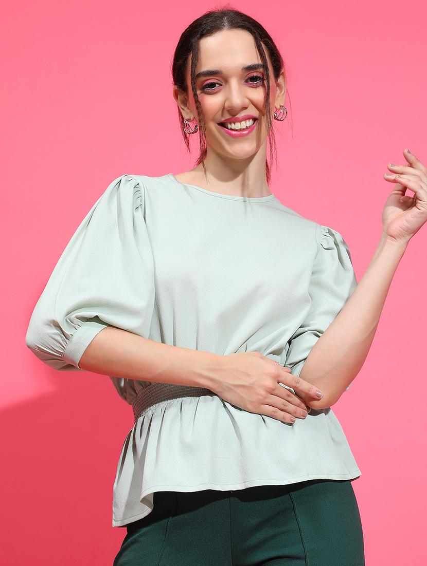 women mint green polyester peplum top - 21382395 - Zoom Image - 0