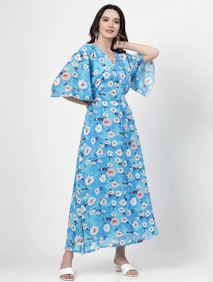 women printed bell sleeves fit & flare dress - 21382427 -  Standard Image - 2