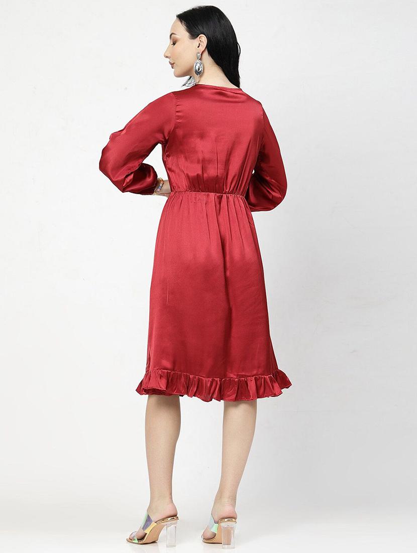women maroon polyester a-line dress - 21382456 - Standard Image - 2